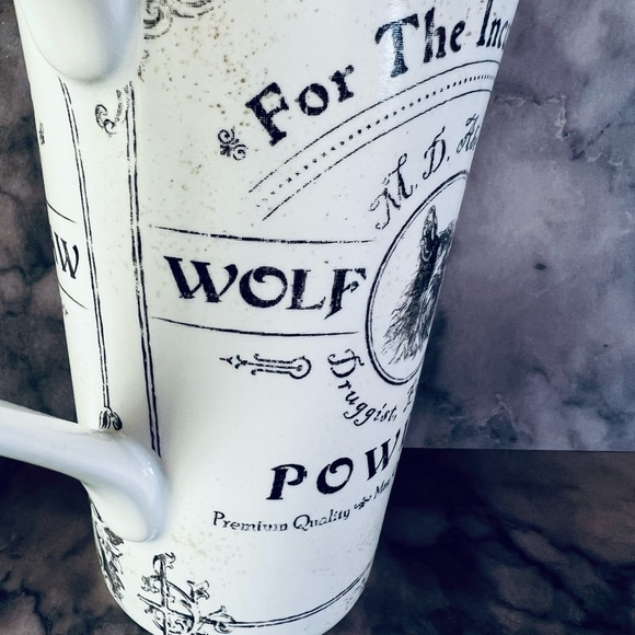 Halloween Ceramic Wolf Claw Powder Tall Coffee Mug Apothecary Druggist Label - Picture 6 of 7